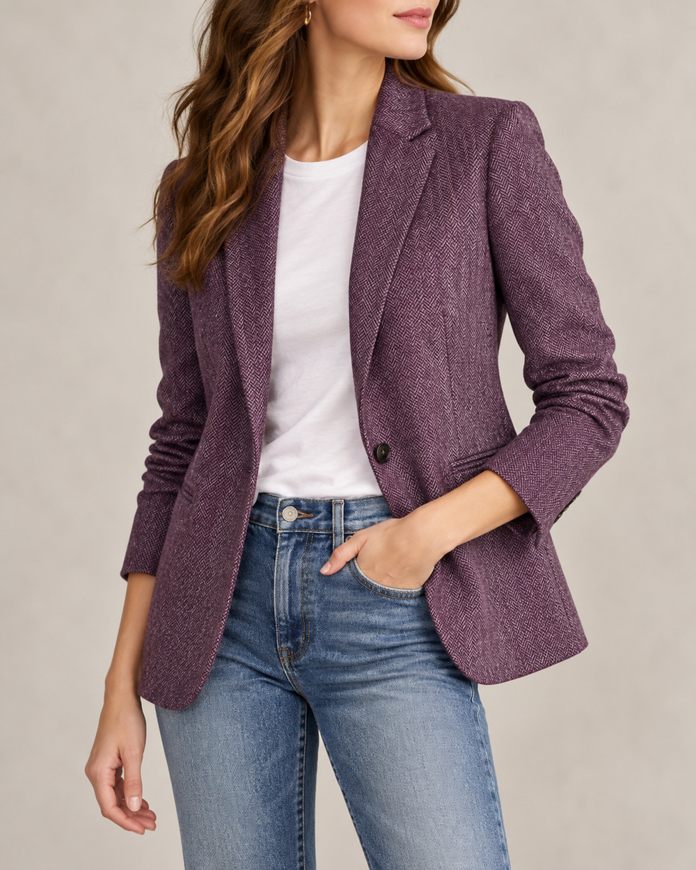 J.Crew Parke Blazer Women's 12 Purple Herringbone Moon Wool British Cloth